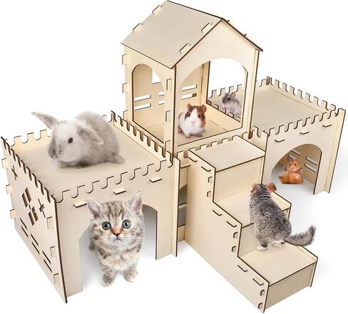 Bissap Wooden Rabbit Hideout Castle, Extra-Large Habitat Hut for Small Pet in Saudi Arabia