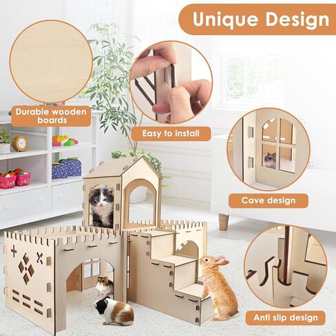 Bissap Wooden Rabbit Hideout Castle, Extra-Large Habitat Hut for Small Pet in Saudi Arabia