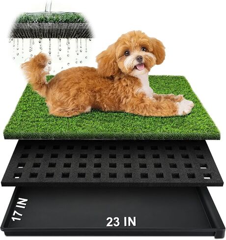 Dog Grass Pad with Tray, 34''X23'' Large Artificial Turf Grass Potty, Reusable Puppy Pee Pads for Dogs, Leak-Proof Portable Dog Litter Box for Indoor Outdoor Potty Training Toilet, Easy to Clean in Kuwait