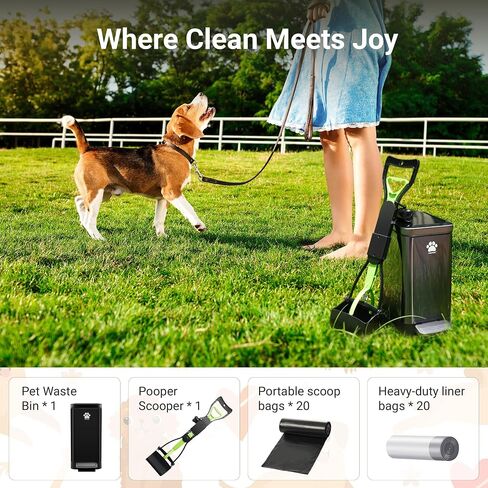Dog Poop Trash Can with Scooper, 12L Outdoor Metal Waste Bin for Yard in Kuwait