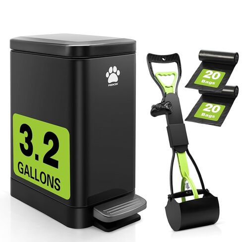 Dog Poop Trash Can with Scooper, 12L Outdoor Metal Waste Bin for Yard in Kuwait