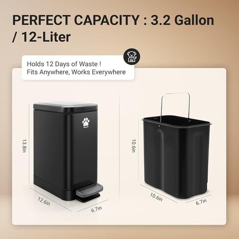 Dog Poop Trash Can with Scooper, 12L Outdoor Metal Waste Bin for Yard in Kuwait