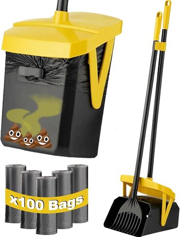 FUSBUNTY Dog Pooper Scooper, Swivel Bin & Rake Set with 100 Waste Bags in Kuwait