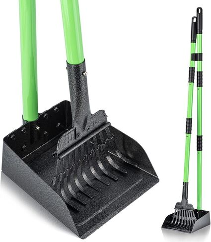 MXF Pooper Scooper, Dog Pooper Scooper Long Handle Stainless Metal Tray and Rake Set for Medium Small Dogs Heavy Duty - Use on Grass, Dirt or Gravel - Pet Supplies (Green) in Kuwait