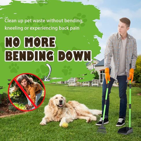 MXF Pooper Scooper, Dog Pooper Scooper Long Handle Stainless Metal Tray and Rake Set for Medium Small Dogs Heavy Duty - Use on Grass, Dirt or Gravel - Pet Supplies (Green) in Kuwait