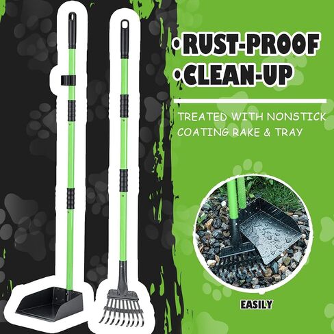 MXF Pooper Scooper, Dog Pooper Scooper Long Handle Stainless Metal Tray and Rake Set for Medium Small Dogs Heavy Duty - Use on Grass, Dirt or Gravel - Pet Supplies (Green) in Kuwait