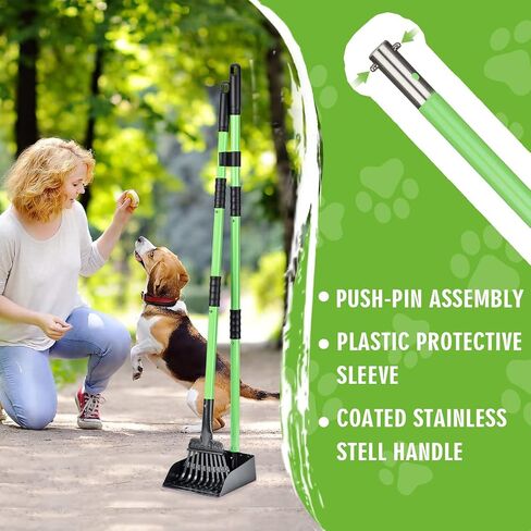 MXF Pooper Scooper, Dog Pooper Scooper Long Handle Stainless Metal Tray and Rake Set for Medium Small Dogs Heavy Duty - Use on Grass, Dirt or Gravel - Pet Supplies (Green) in Kuwait