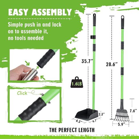 MXF Pooper Scooper, Dog Pooper Scooper Long Handle Stainless Metal Tray and Rake Set for Medium Small Dogs Heavy Duty - Use on Grass, Dirt or Gravel - Pet Supplies (Green) in Kuwait
