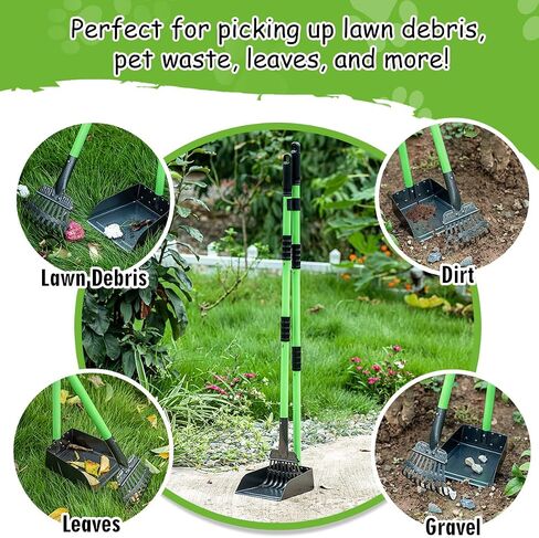 MXF Pooper Scooper, Dog Pooper Scooper Long Handle Stainless Metal Tray and Rake Set for Medium Small Dogs Heavy Duty - Use on Grass, Dirt or Gravel - Pet Supplies (Green) in Kuwait