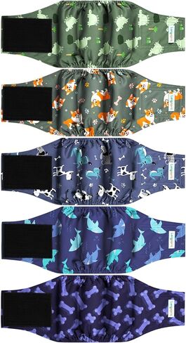 Langsprit Small Male Dog Diapers for Doggie Puppy,Reusable Belly Bands for Male Dogs Wraps,Washable Doggy Dog Diapers Medium Large in Incontinence 5 Pack (Brown, Green, Grey, Small in Saudi Arabia