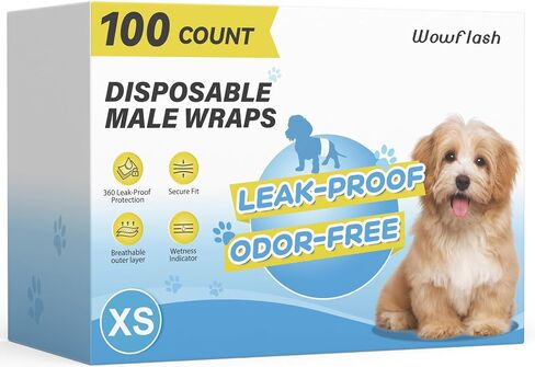 Wowflash 100 Count Dog Belly Bands for Male Dogs, Male Dog Diapers Disposable, Leakproof Dog Wraps with Wetness Indicator, Breathable Quick-Dry, Secure Fit for Doggy Puppy Training, Small in Kuwait