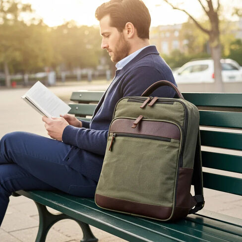 Capelle Miami Maxwell Waxed Canvas and Leather 16 Inch Laptop Backpack in Kuwait