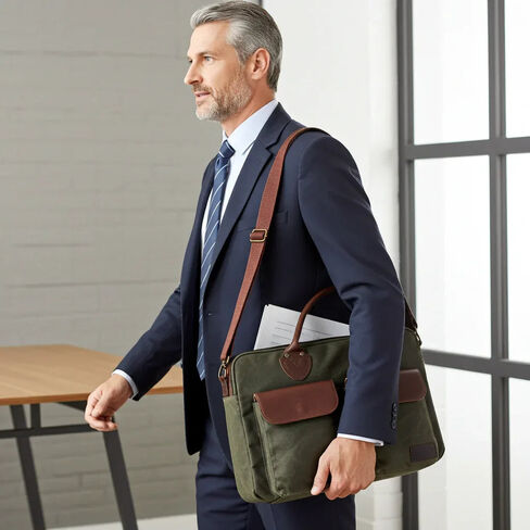 Capelle Miami Maxwell Top-Zip Waxed Canvas and Leather 16 Inch Laptop Messenger Bag in Kuwait