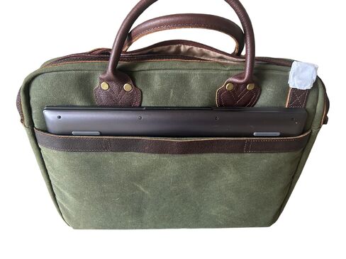 Capelle Miami Maxwell Top-Zip Waxed Canvas and Leather 16 Inch Laptop Messenger Bag in Kuwait