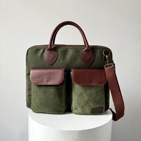Capelle Miami Maxwell Top-Zip Waxed Canvas and Leather 16 Inch Laptop Messenger Bag in Kuwait