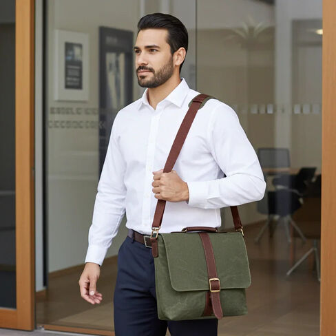 Capelle Miami Maxwell Compact Waxed Canvas and Leather Messenger Bag in Kuwait