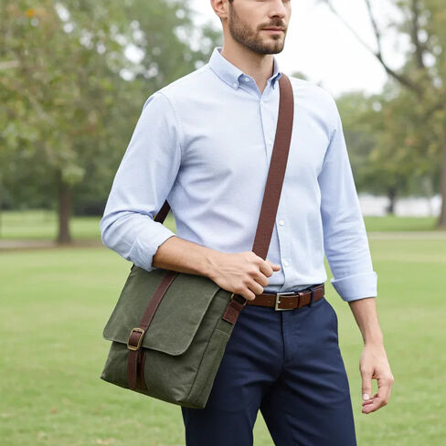Capelle Miami Maxwell Compact Waxed Canvas and Leather Messenger Bag in Kuwait
