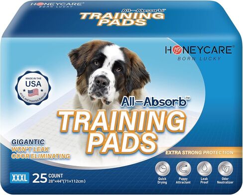 Honey Care All-Absorb, Small 17.5" x 23.5", 120 Count, Dog and Puppy Training Pads, Ultra Absorbent and Odor Eliminating, Leak-Proof 5-Layer Potty Training Pads with Quick-Dry Surface, Blue, A05 in Kuwait