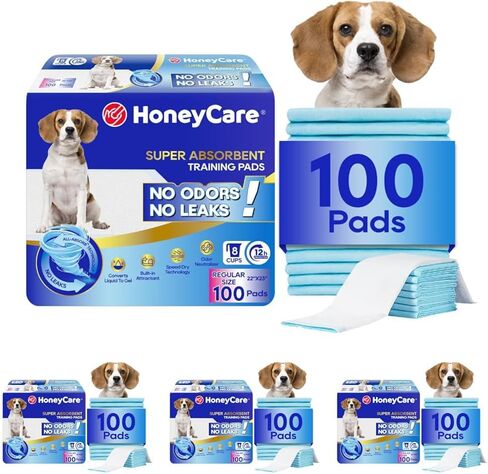 Honey Care All-Absorb, Small 17.5" x 23.5", 120 Count, Dog and Puppy Training Pads, Ultra Absorbent and Odor Eliminating, Leak-Proof 5-Layer Potty Training Pads with Quick-Dry Surface, Blue, A05 in Kuwait