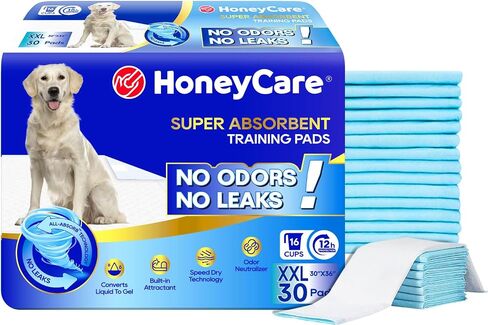 Honey Care All-Absorb, Small 17.5" x 23.5", 120 Count, Dog and Puppy Training Pads, Ultra Absorbent and Odor Eliminating, Leak-Proof 5-Layer Potty Training Pads with Quick-Dry Surface, Blue, A05 in Kuwait