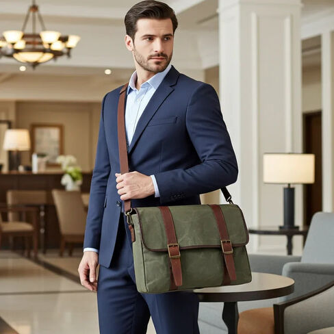 Capelle Miami Maxwell Classic Waxed Canvas and Leather 16 Inch Laptop Messenger Bag in Kuwait