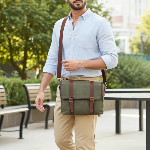 Capelle Miami Maxwell Classic Waxed Canvas and Leather 16 Inch Laptop Messenger Bag in Kuwait