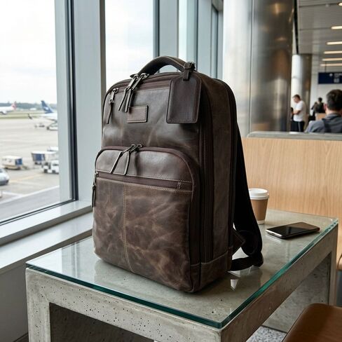 Capelle Miami Crazy Horse Leather 16 Inch Laptop Backpack, Brown in Kuwait