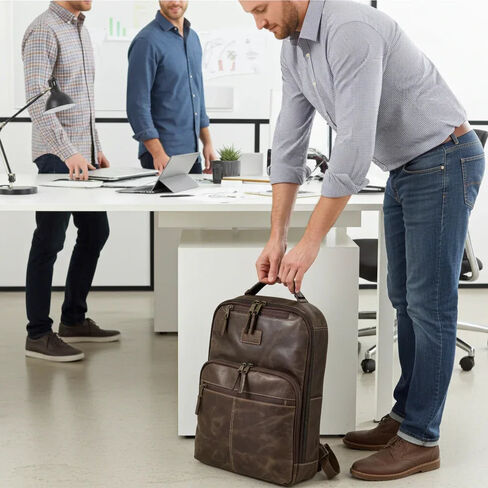 Capelle Miami Crazy Horse Leather 16 Inch Laptop Backpack, Brown in Kuwait