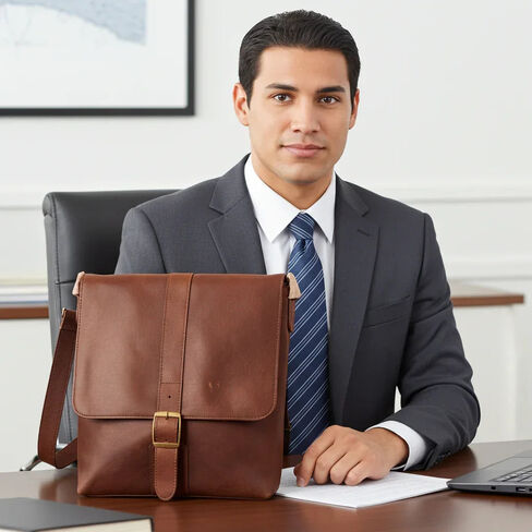 Capelle Miami Cambridge Full-Grain Leather Compact Messenger Bag, Brown in Kuwait