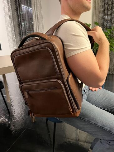 Capelle Miami Cambridge Full-Grain Leather 16 Inch Laptop Backpack, Brown in Kuwait