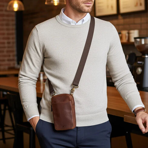 Capelle Miami Cambridge Full-Grain Leather Crossbody Phone Wallet Pouch in Kuwait