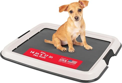 IRIS USA Pee Pad Holder, Fits 22x22 Pads, Black/Gray, Made in USA in Saudi Arabia