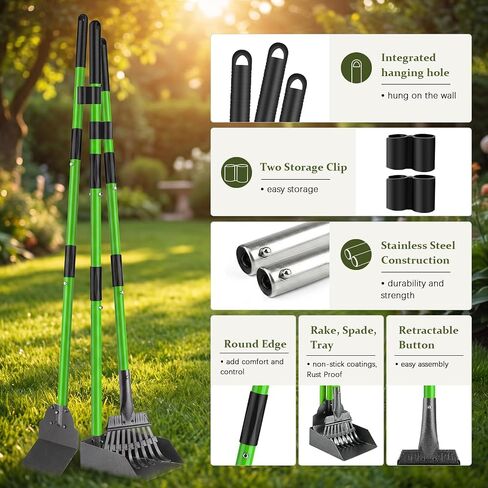 Pooper Scooper, Metal Poop Scoop with Tray, Rake, Spade for Large Small Dog in Kuwait