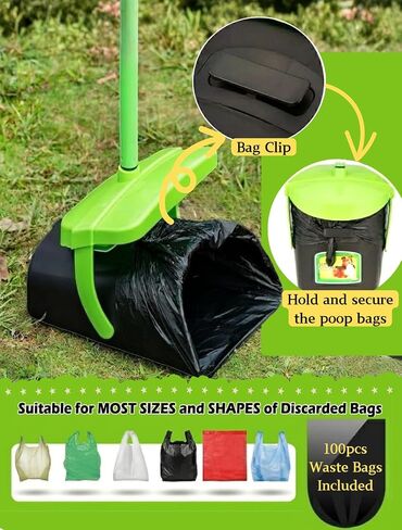 MXF Pooper Scooper سلة دوارة ومجموعة أشعل النار مع 20 كيس نفايات، 36.6 بوصة مقبض طويل قابل للتعديل محمول غير قابل للكسر مغرفة مخلفات الكلاب للكلاب الصغيرة والمتوسطة الكبيرة، مغرفة مخلفات الكلاب لبيت الكلاب في ساحة العشب in Kuwait