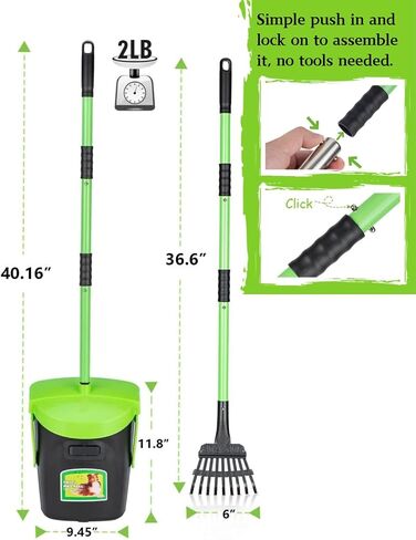 MXF Pooper Scooper سلة دوارة ومجموعة أشعل النار مع 20 كيس نفايات، 36.6 بوصة مقبض طويل قابل للتعديل محمول غير قابل للكسر مغرفة مخلفات الكلاب للكلاب الصغيرة والمتوسطة الكبيرة، مغرفة مخلفات الكلاب لبيت الكلاب في ساحة العشب in Kuwait
