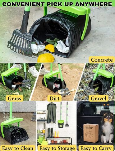 MXF Pooper Scooper سلة دوارة ومجموعة أشعل النار مع 20 كيس نفايات، 36.6 بوصة مقبض طويل قابل للتعديل محمول غير قابل للكسر مغرفة مخلفات الكلاب للكلاب الصغيرة والمتوسطة الكبيرة، مغرفة مخلفات الكلاب لبيت الكلاب في ساحة العشب in Kuwait