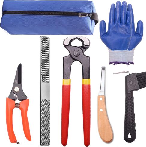 8 inch Farrier Tool Kits （7 Piece） Mini Rasp Hoof File Goat Pig Equine Metal Shears Professional Farriers Hoof Nipper Cutter Handle Knife in Saudi Arabia