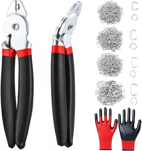 400 Pcs Hog Rings with 2 Hog Ring Pliers Kit, Straight & 45° Bent Pliers, 1", 3/4", 1/2", 3/8" Galvanized Hog Rings with Gloves for Animal Cages, Upholstery, Fencing, Ropes, Bags & DIY Repairs（Black） in Saudi Arabia