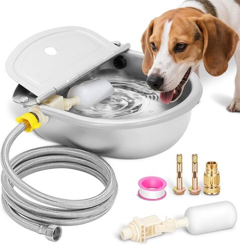 Ademon Automatic Animal Drinking Water Bowl with Float Valve, Standard Pipe,3L Stainless Steel Waterer Feeder Farm Dog Dispenser Kit Self Filling for Livestock Horse Goat Water Trough in Saudi Arabia