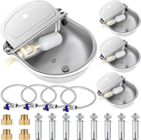 ToLanbbt Automatic Animal Dispenser Horse Water Bowl with Float Valve Stainless Steel Goat Waterer Feeder Outside Water Trough for Livestock Auto Fill Dog Watering Bowl with 1/2" Hose, Drainage Hole in Saudi Arabia