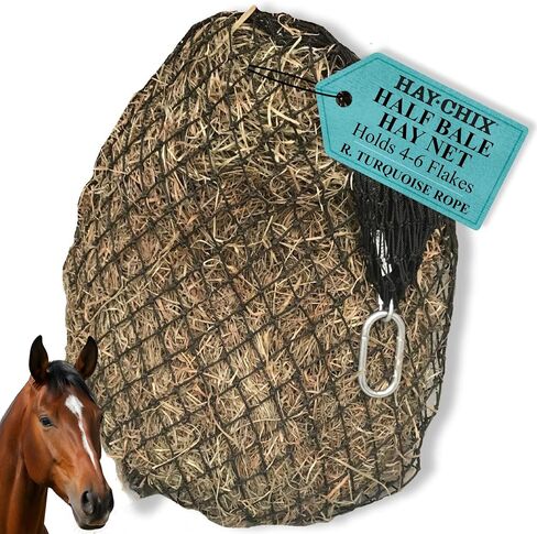 hay chix Half Bale Hay Net for Horses | 1 3/4" Holes, Turquoise Rope in Kuwait