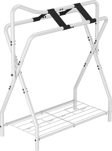 Queension Horse Saddle Rack for English Saddle, Foldable Saddle Stand with Bottom Storage for Horse Tack, Saddle Pad Rack for Horse Stable Equipment, Western Saddles, Black in Kuwait