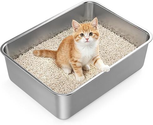 XL Open Top Stainless Steel Litter Box with High Sides,Light Gray in Saudi Arabia