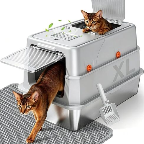 Enclosed Stainless Steel Litter Box, XL Covered MetalPan Includes Mat Scoop in Saudi Arabia