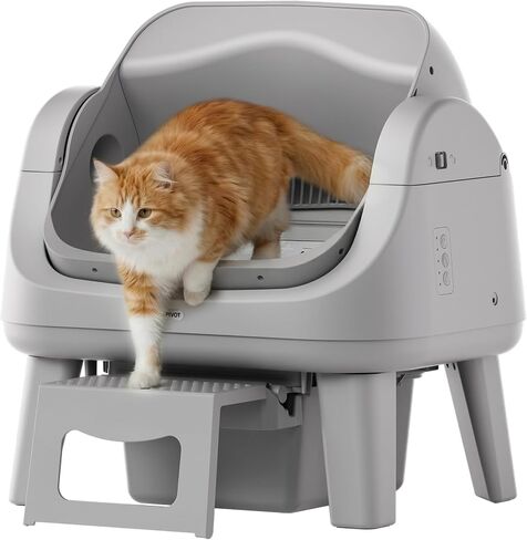 PetPivot Open Top Self Cleaning Cat Litter Box, Automatic Litter Box with 7 Pairs of Safety Sensors, Anti-Pinch Protection and Easy Access Step for Senior Cats, Dark Grey in Saudi Arabia