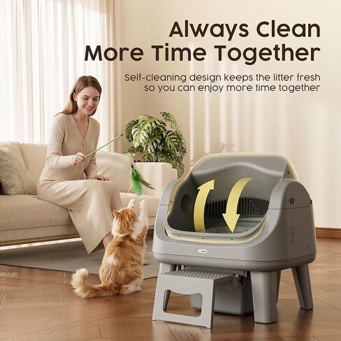 PetPivot Open Top Self Cleaning Cat Litter Box, Automatic Litter Box with 7 Pairs of Safety Sensors, Anti-Pinch Protection and Easy Access Step for Senior Cats, Dark Grey in Saudi Arabia