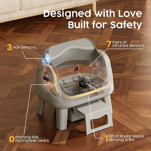 PetPivot Open Top Self Cleaning Cat Litter Box, Automatic Litter Box with 7 Pairs of Safety Sensors, Anti-Pinch Protection and Easy Access Step for Senior Cats, Dark Grey in Saudi Arabia