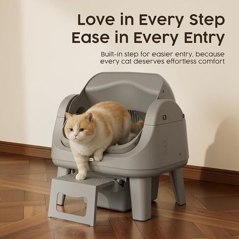 PetPivot Open Top Self Cleaning Cat Litter Box, Automatic Litter Box with 7 Pairs of Safety Sensors, Anti-Pinch Protection and Easy Access Step for Senior Cats, Dark Grey in Saudi Arabia