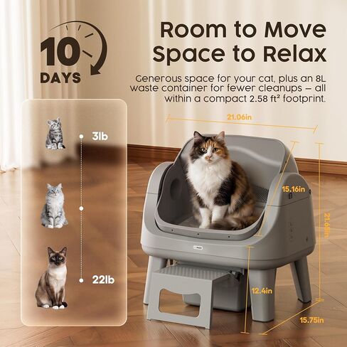 PetPivot Open Top Self Cleaning Cat Litter Box, Automatic Litter Box with 7 Pairs of Safety Sensors, Anti-Pinch Protection and Easy Access Step for Senior Cats, Dark Grey in Saudi Arabia