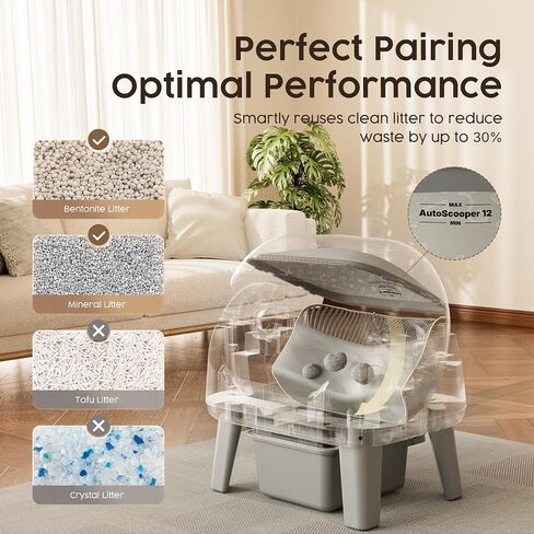 PetPivot Open Top Self Cleaning Cat Litter Box, Automatic Litter Box with 7 Pairs of Safety Sensors, Anti-Pinch Protection and Easy Access Step for Senior Cats, Dark Grey in Saudi Arabia